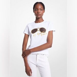 Michael Kors White/Gold Logo Aviator Print Organic Cotton T-Shirt | NEW/NWT!!🕶️